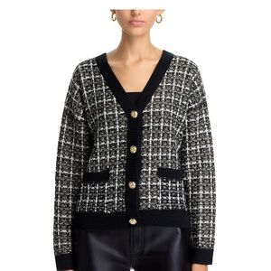 Aqua Black and White Checkered Cardigan